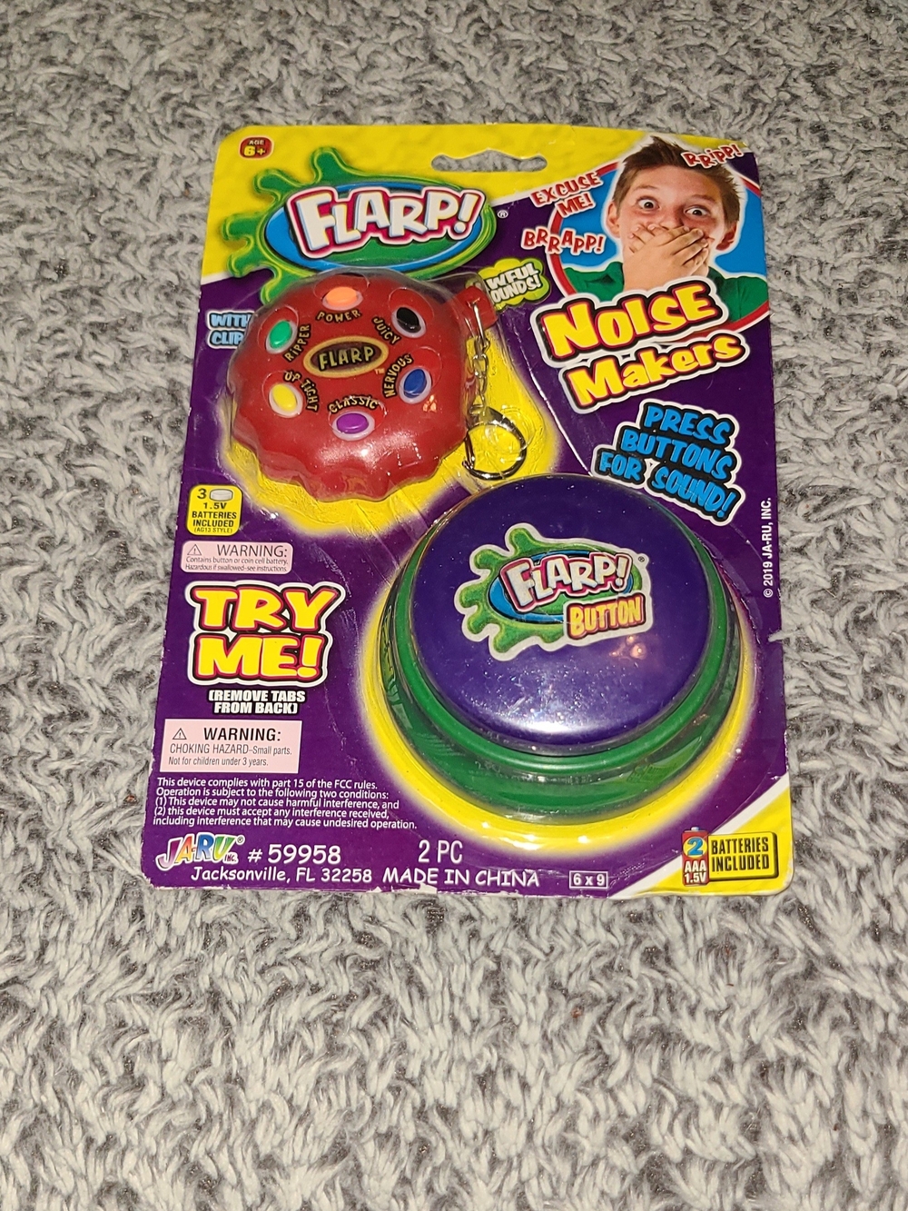 Ja Ru Flare Button With Keychain Noise Makers Kids Prank Toy New
